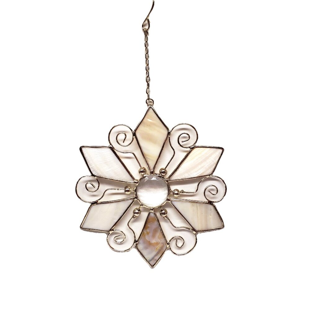 Formano Nacre Poinsettia Christmas Ornament Capiz Glass Metal Flower White 5"